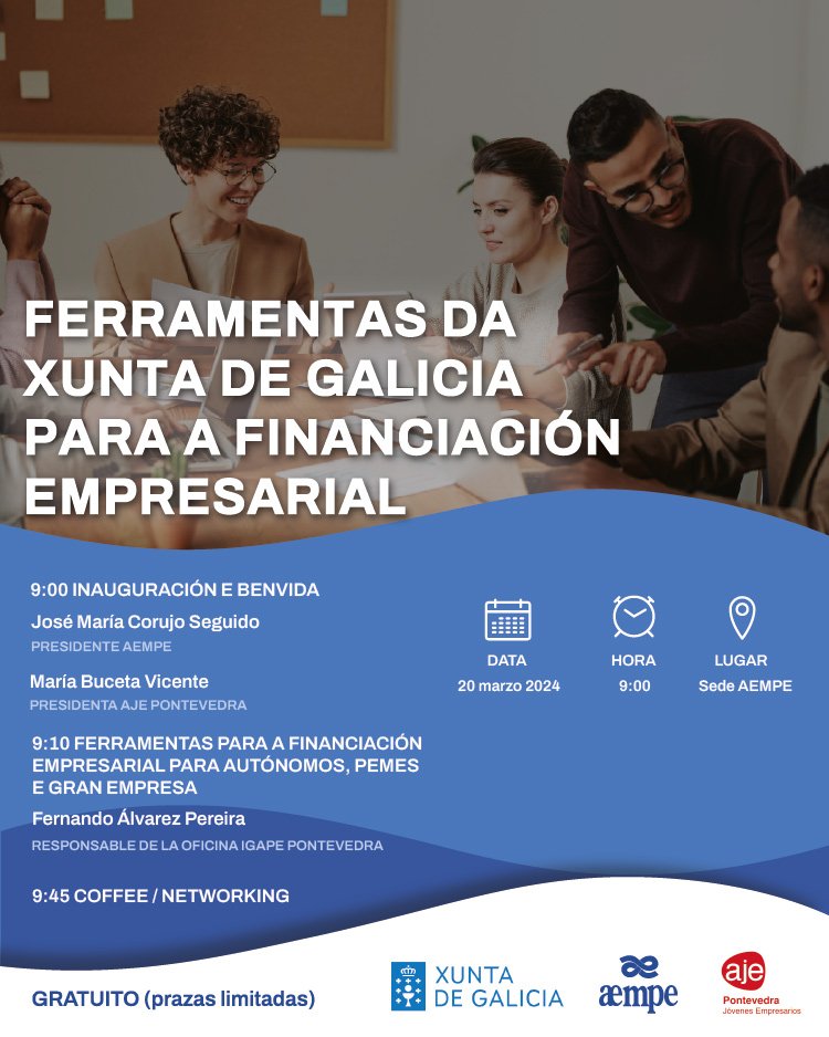 Cartel de la Jornada "Mapa de Axudas da Xunta de Galicia 2024" que se celebra en la sede de AEMPE el 20 marzo 2024